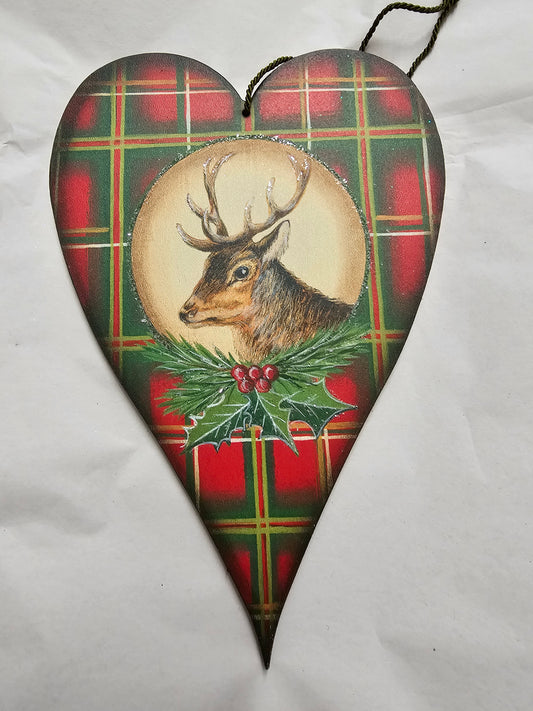 Heart red / green deer head