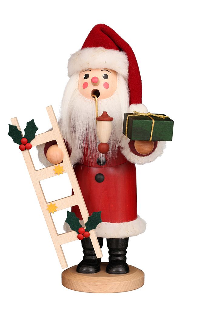 Smoking man Santa Claus with ladder