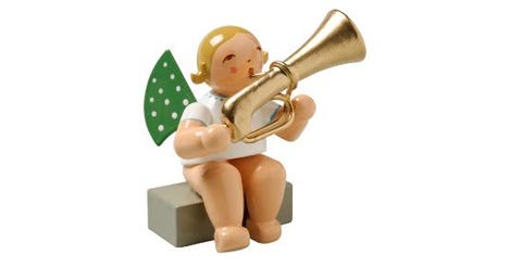 Engel mit Basstrompete, sitzend