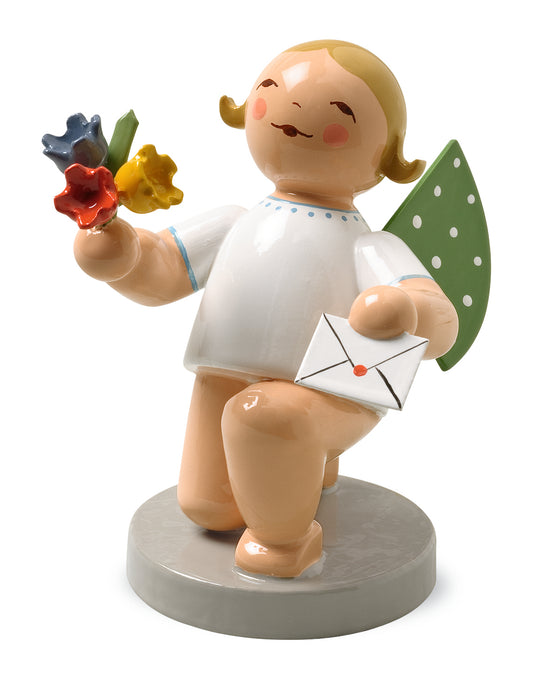 Angel with letter and flower, kneeling