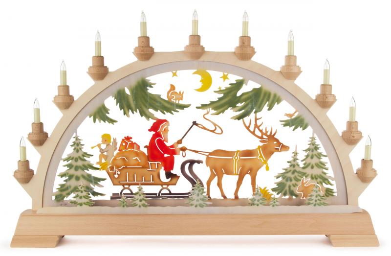 Candle arch with Santa Claus on a sled